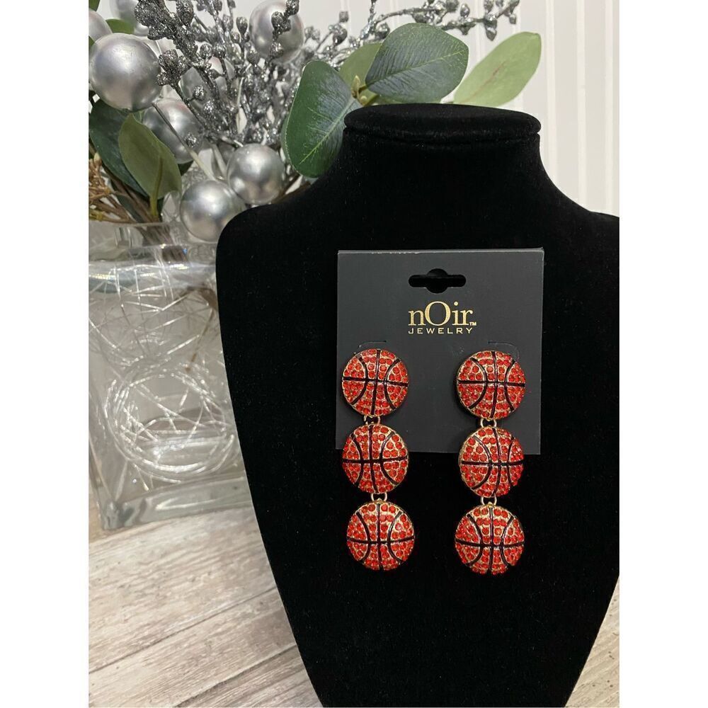 nOir Jewelry Gold Basketball Rhinestone Earrings